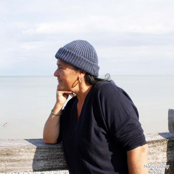 Bonnet chaud homme ou femme pure laine m�rinos c�te simple Bleu gris