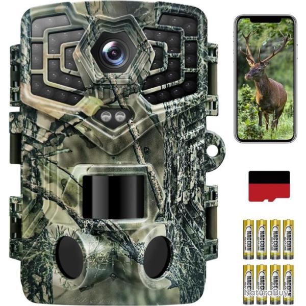 Cam�ra de Chasse WiFi Bluetooth, 2.7K/48MP Full HD Carte SD 32GB IP66 �tanche Vision Nocturne