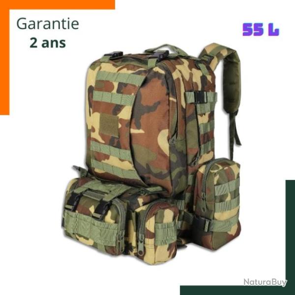 Sac � dos tactique 55L Nylon camouflage + 3 sacs d�tachables - Garantie 2 ans - Livraison rapide
