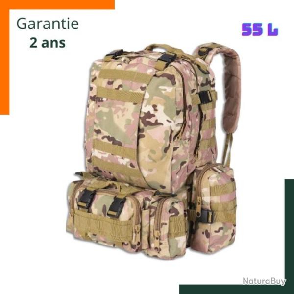 Sac � dos tactique 55L CP Camouflage + 3 sacs accessoires d�tachables - Garantie 2 ans