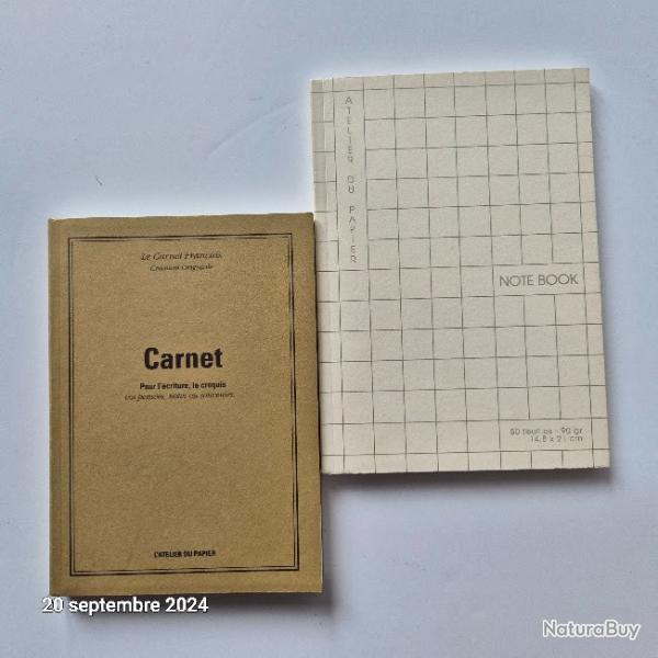 Lot de 2 carnets fran�ais de qualit� pour dessins, notes, po�mes,
