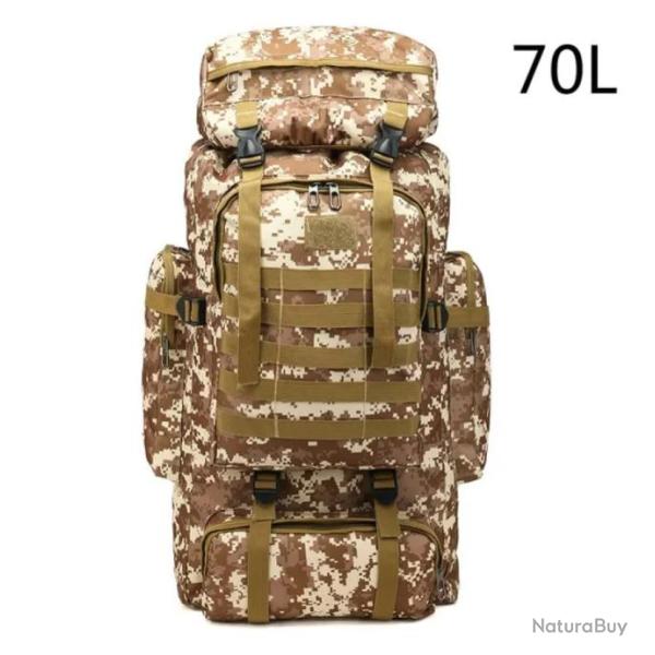 Sac � Dos Tactique 70L Sac Militaire Multifonctionnel Tissu Oxford Randonn�e Plein Air Chasse Jaune