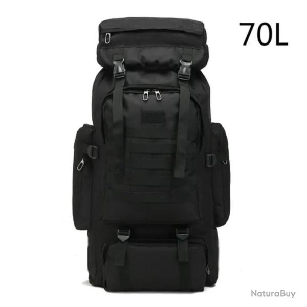 Sac � Dos Tactique 70L Sac Militaire Multifonctionnel Tissu Oxford Randonn�e Plein Air Chasse Noir