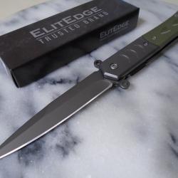 Couteau Tactical Dague ElitEdge A/O Green Manche G10 Lame Acier 420C Clip Linerlock EE10A108GN