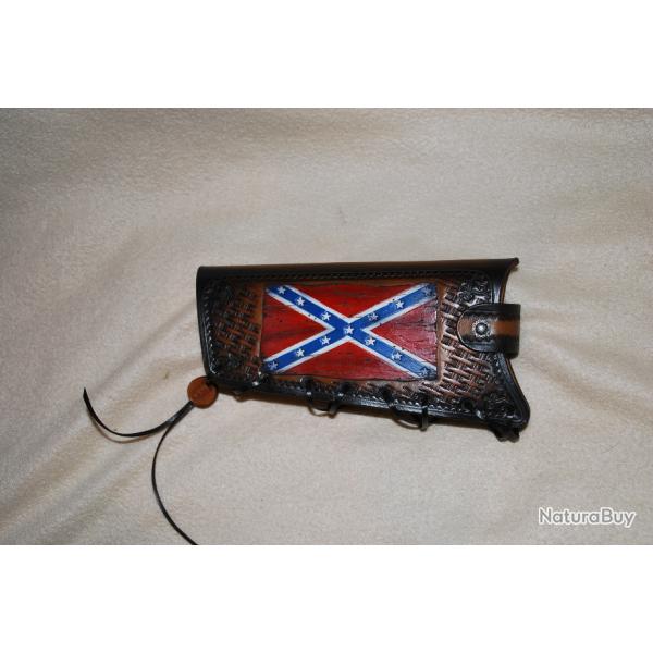 cartouchi�re de crosse en cuir pour levier sous garde ROSSI M650 CAL 44 magnum -drapeau sudiste