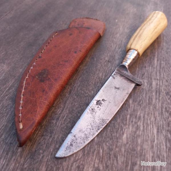 Joli Couteau de Chasse NICKER JNR GARANTI  Manche en Bois de Cerf avec �tui en cuir