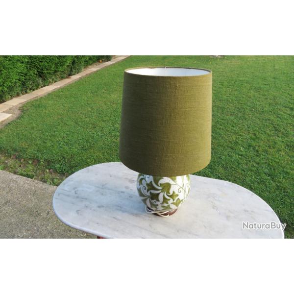 Ancienne grande Lampe vintage de forme boule en cramique maill peinte verte - FRANCE (Vers 1960)