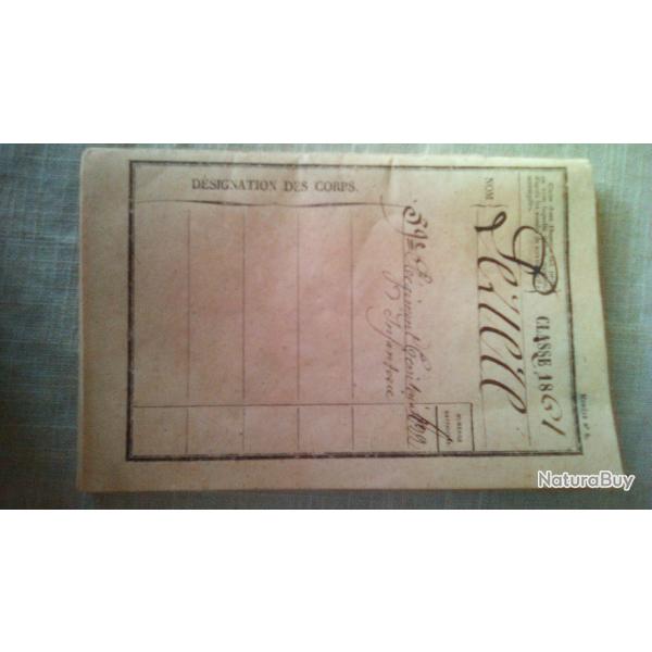 Livret militaire classe 18612eme empire jusqu'� 3eme r�publique