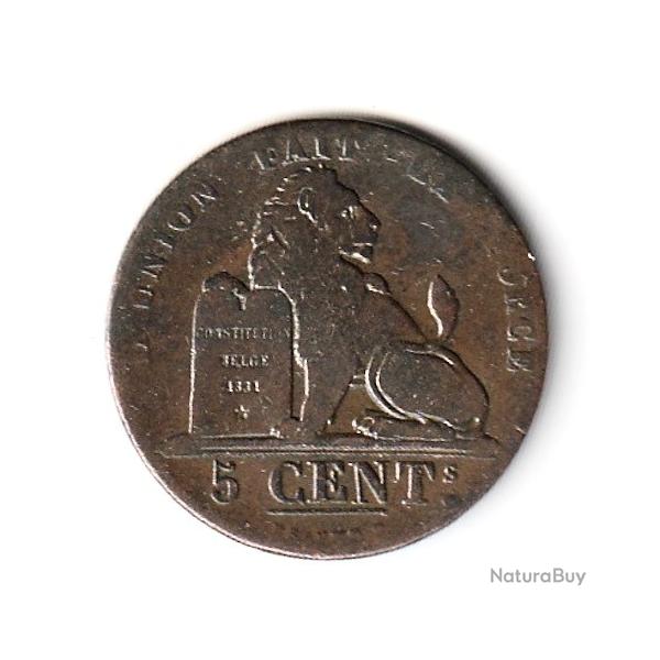 Pi�ce de Monnaie  BELGIQUE 5 Centimes monogramme de L�opold Ier / lion 1837