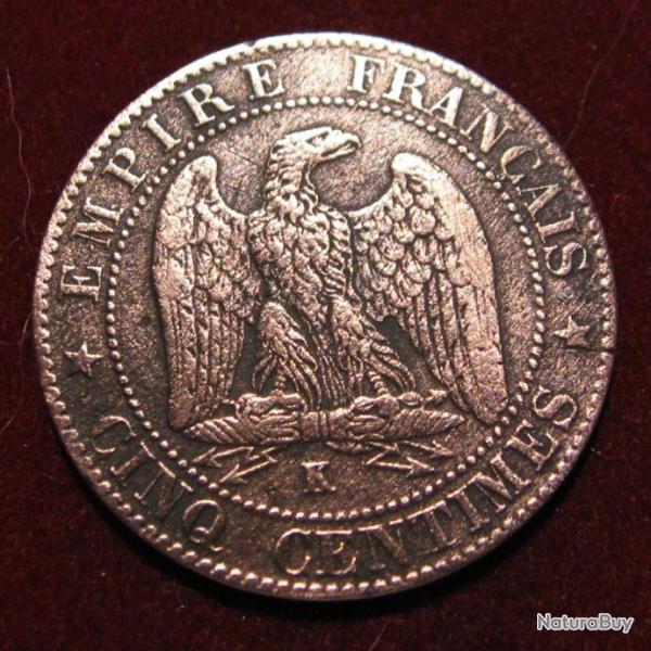 FRANCE  piece de CINQ centimes Napol�on III  de 1856 k TTB diametre 25 mm