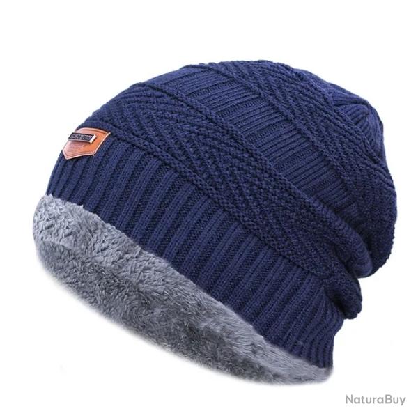Bonnet d'Hiver en Laine �paisse pour Homme et Femme - Bonnet Tricot� Chaud Bleu Taille Unique