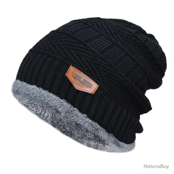 Bonnet d'Hiver en Laine �paisse pour Homme et Femme - Bonnet Tricot� Chaud Noir Taille Unique