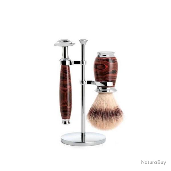 Set de rasage "Purist" 3 pi�ces, Manche �bonite, Poils fibre synth�tique argent�e [M�hle]
