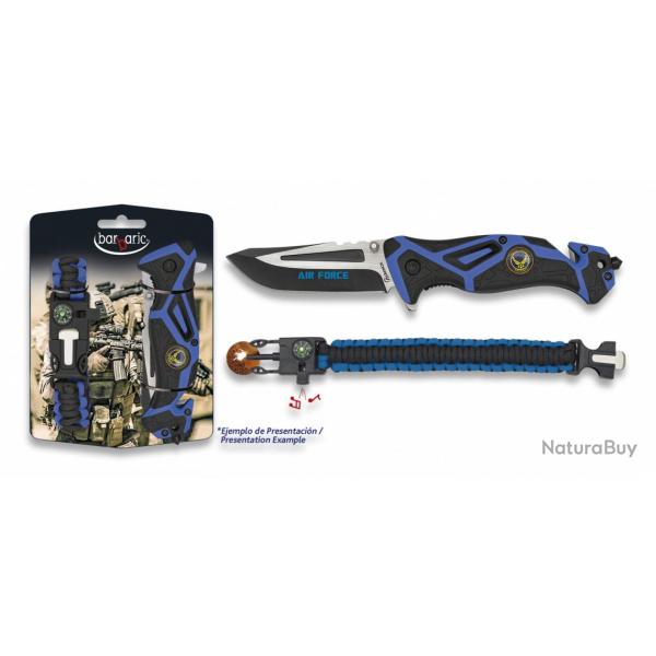 SET COUTEAU PLIANT FOS AIR FORCE + BRACELET SURVIE PARACORDE
