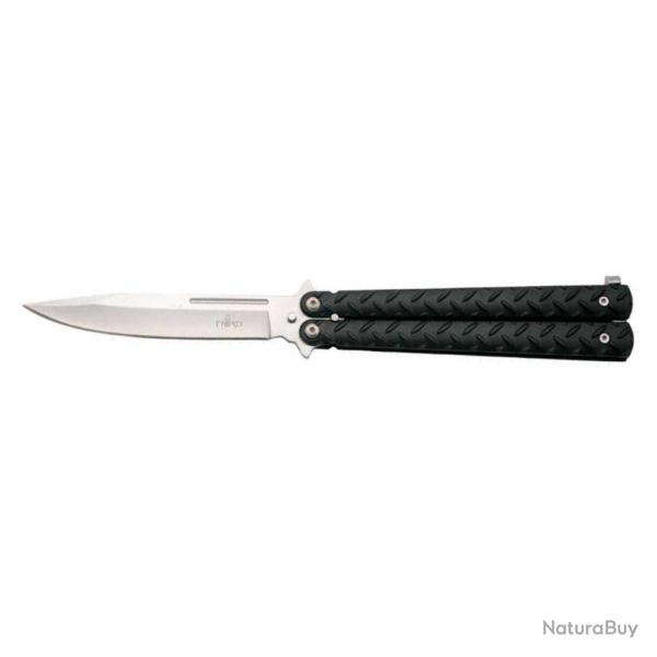 COUTEAU PAPILLON THIRD MOTIF NOIR ALU LAME 13CM INOX SATINE