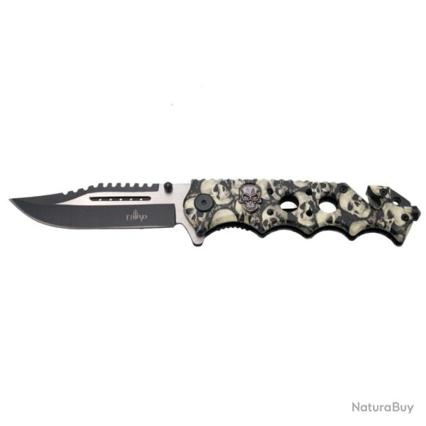 COUTEAU PLIANT TACTIQUE THIRD MOTIF GRIS TETE DE MORT