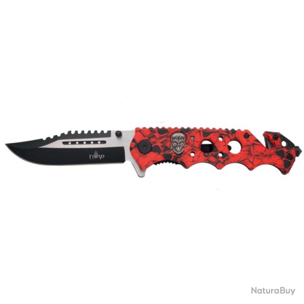 COUTEAU PLIANT TACTIQUE THIRD MOTIF ROUGE TETE DE MORT