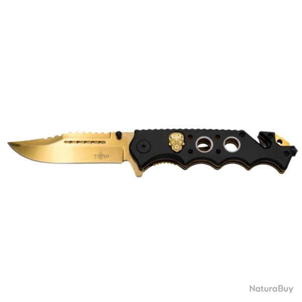COUTEAU PLIANT TACTIQUE THIRD MOTIF DORE TETE DE MORT