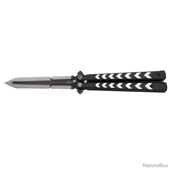 COUTEAU PAPILLON THIRD NOIR MOTIF EPEE LAME 12CM