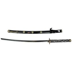 KATANA DECO LAME ACIER MOTIF DRAGON FOURREAU NOIR