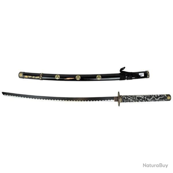 KATANA DECO LAME ACIER MOTIF DRAGON FOURREAU NOIR