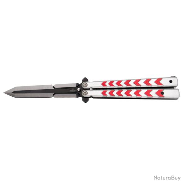 COUTEAU PAPILLON THIRD ROUGE MOTIF EPEE LAME 12CM