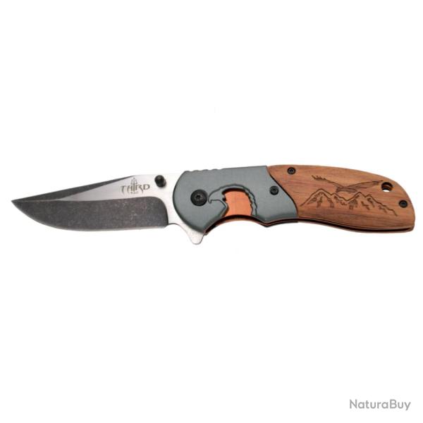 COUTEAU PLIANT THIRD BOIS MOTIF AIGLE ET ACIER LAME 9.6CM