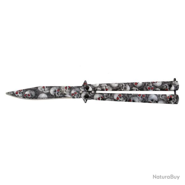 COUTEAU PAPILLON THIRD MOTIF TETES DE MORT LAME 11CM