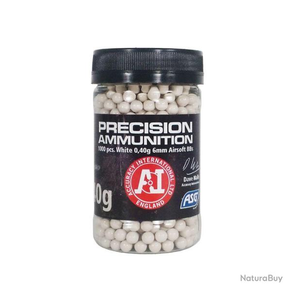 BILLES AIRSOFT ASG AI PRECISION 0,40 g Blanches POT DE 1000 BBs