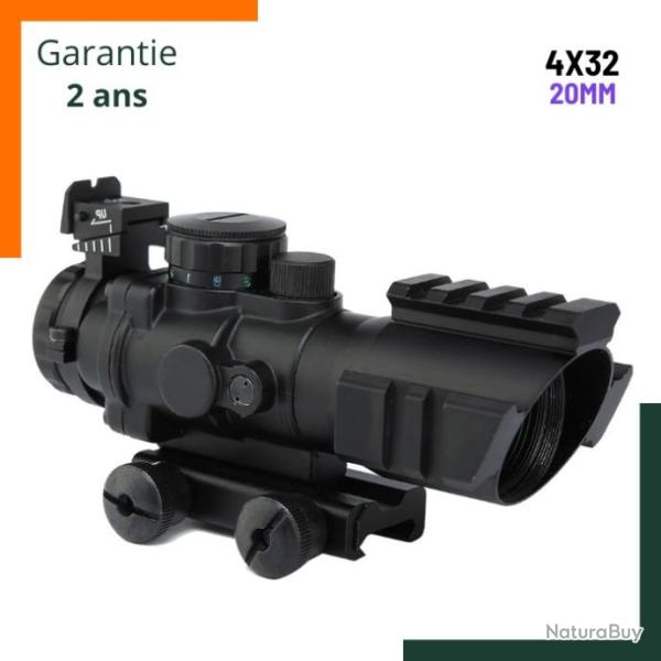 Lunette de vis�e 4x32 optique avec r�ticule tri-illumin�e - Aluminium - Garantie 2 ans