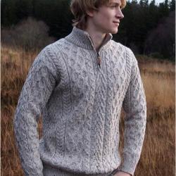 Pull Homme camionneur chaud en pure laine m&eacute;rinos bleu, beige, bordeaux,gris L (large) beige gris&eacute;