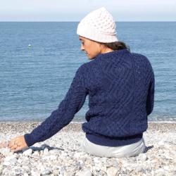 Pull femme ras de cou chaud pure laine m&eacute;rinos avec poches XL (extra large) bleu nuit