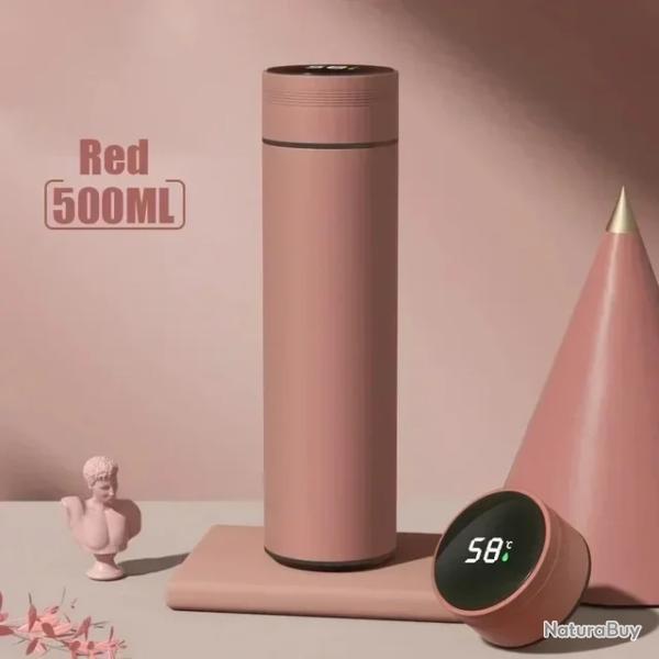 Bouteille Isotherme Acier Inoxydable 500ml avec Affichage Temprature Rose