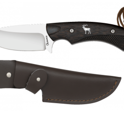 Albainox 32645 Couteau de Chasse - Lame Fixe D&eacute;cor Cerf, Manche Bois & &Eacute;tui Cuir