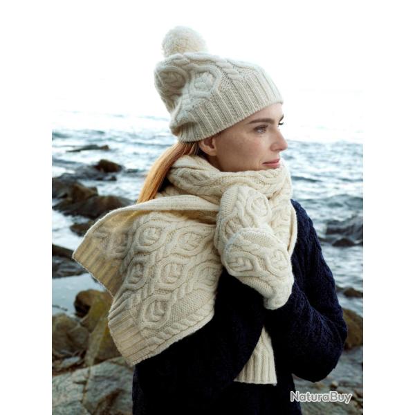 Bonnet chaud pompon pure laine m�rinos �cru ou framboise blanc �cru