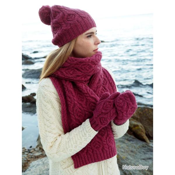 Bonnet chaud pompon pure laine m�rinos �cru ou framboise vert kaki