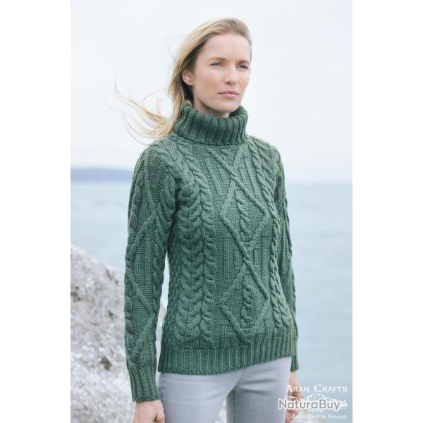 Pull Femme col roul� court en pure laine m�rinos rouge ou �cru L (large) vert d'eau