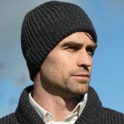 Bonnet chaud homme ou femme pure laine m&eacute;rinos c&ocirc;te simple gris anthracite