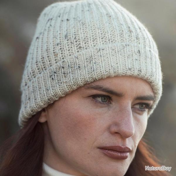 Bonnet chaud homme ou femme pure laine m�rinos c�te simple beige gris�