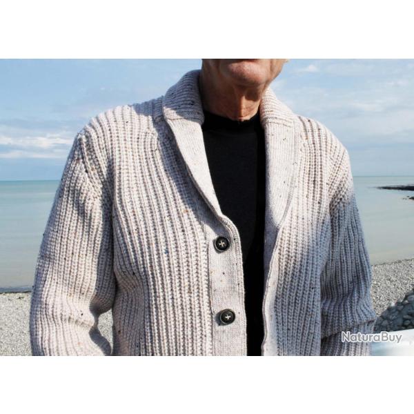 Gilet homme col ch�le c�tel� avec poches en pure laine m�rinos beige 2XL