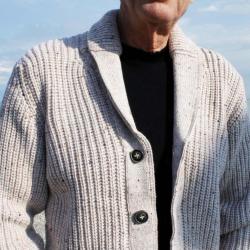 Gilet homme col ch&acirc;le c&ocirc;tel&eacute; avec poches en pure laine m&eacute;rinos beige XL (extra large)