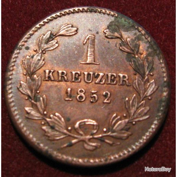 ALLEMAGNE  piece de 1 kreuzer  1852 TTB (Baden)