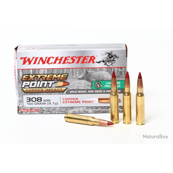 Munitions Winchester Extreme Point Copper Impact 9.7g 150gr - Cal. 308 Win x2 boites