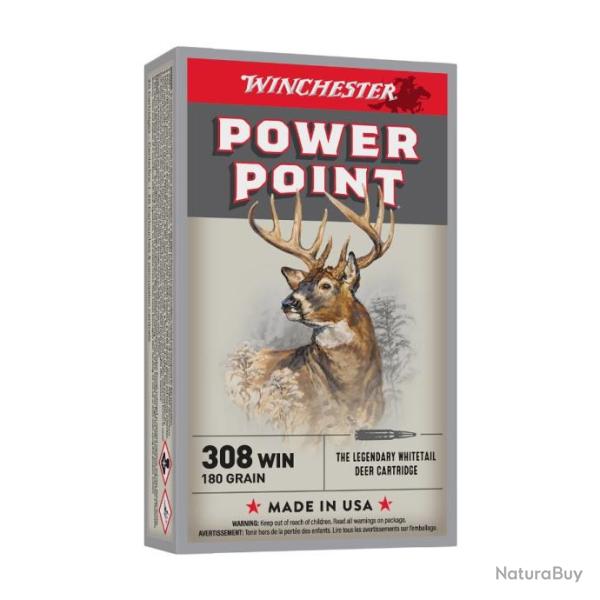 Dstockage ! - Munitions Winchester Power Point 180gr 11.7g - Cal. 308 Win x10 boites