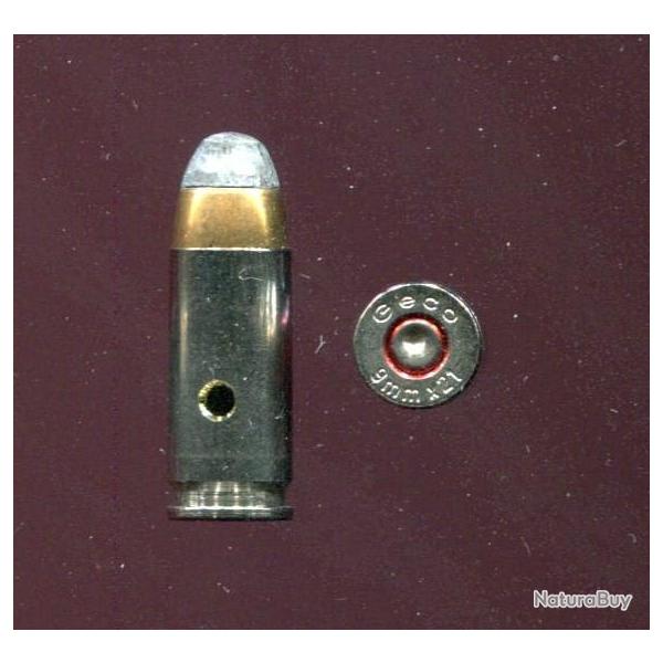 9 x 21 - RARE calibre - marquage :  Geco 9mm X 21 - �tui nickel - balle cuivre pointe plomb arrondie