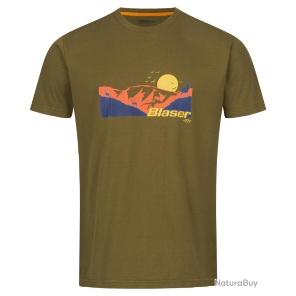 T Shirt Mountain Print Couleur Vert