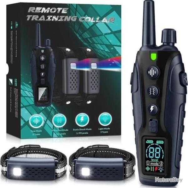 2 X Colliers de Dressage Electrique pour Chien avec choc Vibrant T�l�commande Etanche 1000M Noir