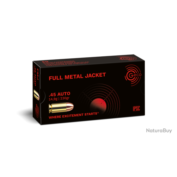 CARTOUCHES GECO 45 ACP 230GR FMJ 1 boite ( 50 munitions )
