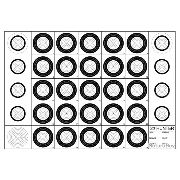 Paquet de 100 cibles court 22 huntr en carton 42X30cm