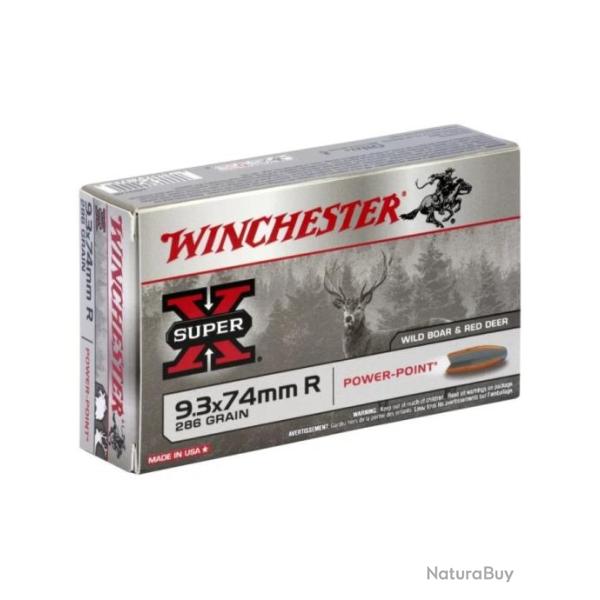 Munitions Winchester Power Point 18.5g 286gr - Cal. 9.3x74 R x5 boites